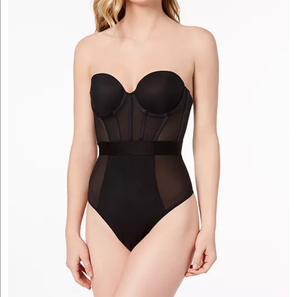 Sheers Strapless Mesh-Panel Thong Bodysuit DK6008
